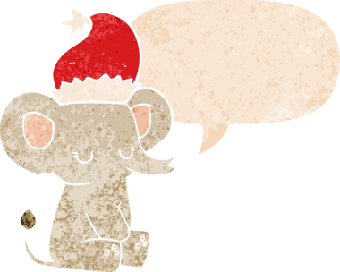 Hoş bir noel fili ve grunge 'da konuşma baloncuğu bir insan tarafından çizilmiş kederli retro tarzı.