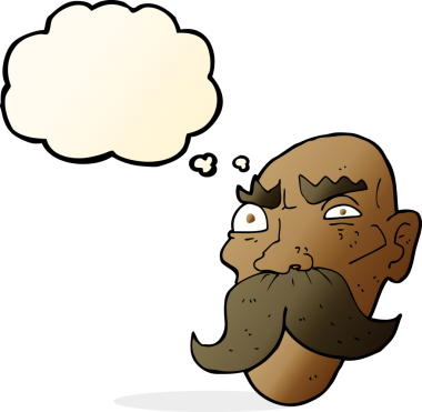 Bir insan tarafından çizilmiş düşünce baloncuğu olan kızgın yaşlı bir adam.