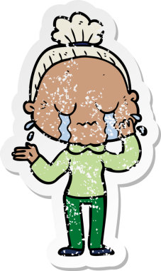 Bir insan tarafından çizilmiş, ağlayan yaşlı bir kadın karikatürü.