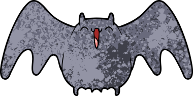 Bir insan tarafından çizilmiş ürkütücü çizgi film yarasası.