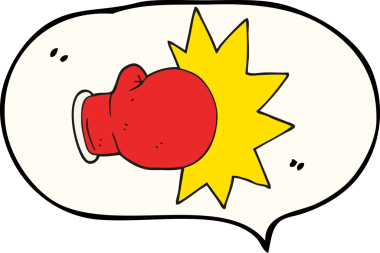 Bir insan tarafından çizilmiş serbest konuşma balonu karikatür boks eldiveni