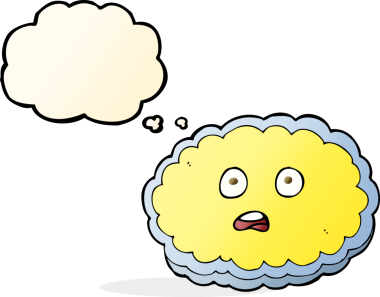 Bir insan tarafından çizilmiş düşünce baloncuğuyla şok olmuş karikatür yüzü.