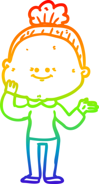 Gökkuşağı gradyan çizgi çizimi Bir insan tarafından çizilmiş mutlu yaşlı kadın