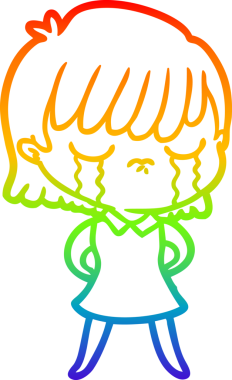 Gökkuşağı gradyan çizimi bir insan tarafından çizilmiş ağlayan bir çizgi kadın çizimi