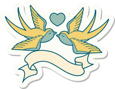 Kırlangıç sancağıyla dövme stili çıkartması ve bir insan tarafından çizilmiş bir kalp.