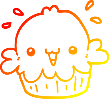 Bir insan tarafından çizilmiş tatlı bir çizgi film pastasının sıcak gradyan çizimi