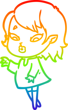 Gökkuşağı gradyan çizgisi. Bir insan tarafından çizilmiş şirin bir vampir kız çizgi filmi.