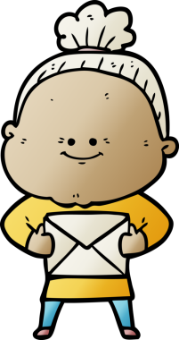 Bir insan tarafından çizilmiş mutlu yaşlı kadın çizgi filmi.