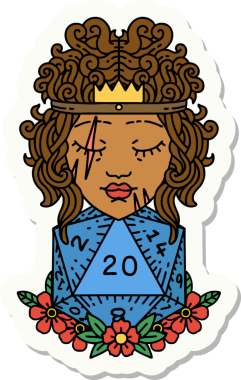 Bir insan tarafından çizilmiş 20 zarlı bir insan barbarının çıkartması.