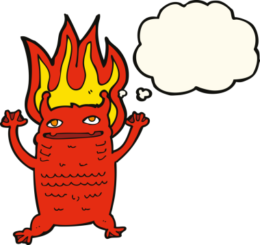 Bir insan tarafından çizilmiş düşünce balonu olan küçük bir canavar.