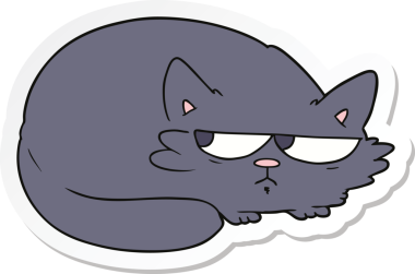 Bir insan tarafından çizilmiş şüpheli bir kedinin çıkartması.