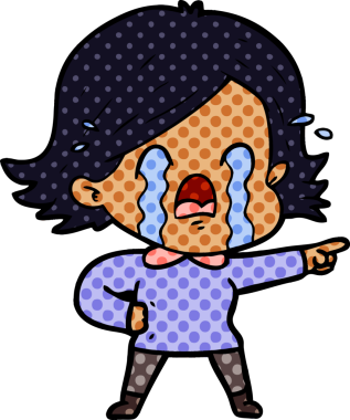 Bir insan tarafından çizilmiş ağlayan çizgi film kadını.