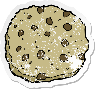 Bir insan tarafından çizilmiş çikolatalı kurabiye karikatürünün gerilimli retro yapıştırması.