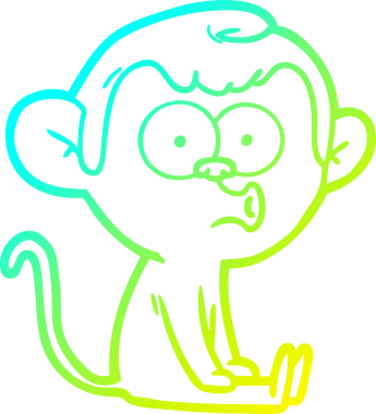 Bir insan tarafından çizilen korna çalan bir maymunun soğuk çizgi çizimi.