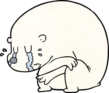 Büyük, sert kutup ayısı bir insan tarafından çizilmiş ağlıyor.