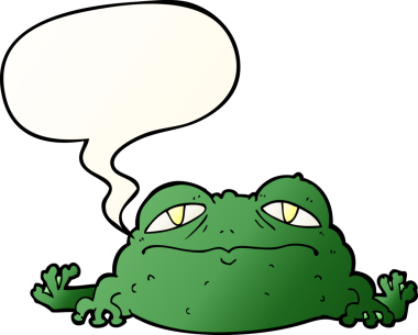 bir insan tarafından çizilmiş düzgün eğimli konuşma balonlu çirkin kurbağa çizgi filmi.