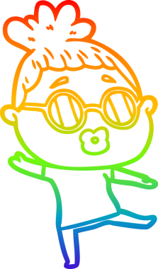 Bir insan tarafından çizilmiş gözlüklerle dans eden bir karikatür kadın çizimi