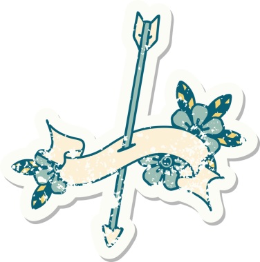 Bir insan tarafından çizilmiş bir okun sancağı olan eski bir etiket