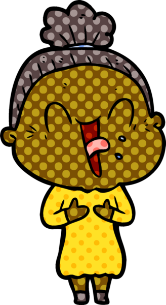 Bir insan tarafından çizilmiş mutlu yaşlı kadın çizgi filmi.