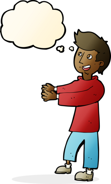 Bir insan tarafından çizilmiş düşünce balonlu mutlu adam çizgi filmi.