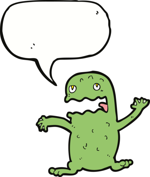 Bir insan tarafından çizilmiş konuşma balonlu komik kurbağa.