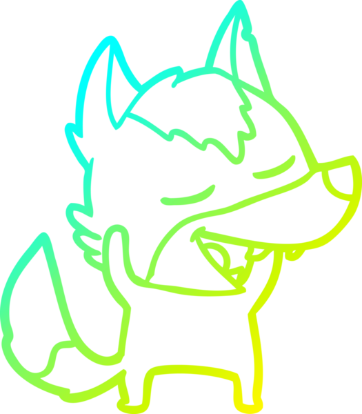 Bir insan tarafından çizilmiş gülen bir kurdun soğuk çizgi çizimi.