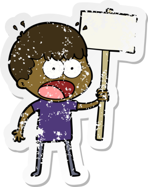 Bir insan tarafından çizilmiş pankartla şok olmuş bir adamın sıkıntılı çıkartması.