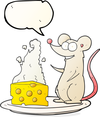 Bir insan tarafından çizilmiş peynirli serbest konuşma balonu çizgi film faresi