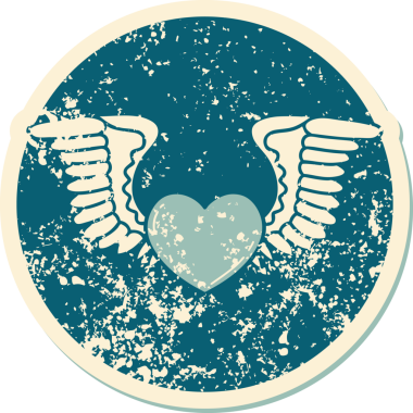 Bir insan tarafından çizilmiş kanatlı bir kalbin sembolik dövmesi.