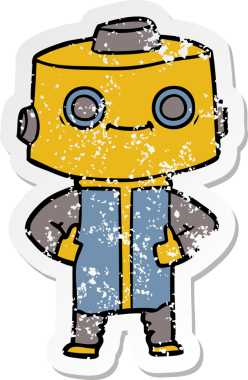 Bir insan tarafından çizilmiş karikatür robotunun sıkıntılı çıkartması.