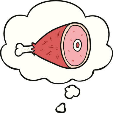 Bir insan tarafından çizilmiş düşünce baloncuğuyla pişirilmiş et.