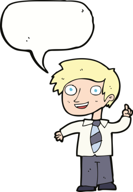 Bir insan tarafından çizilmiş konuşma baloncuğu fikri olan çizgi film çocuğu.