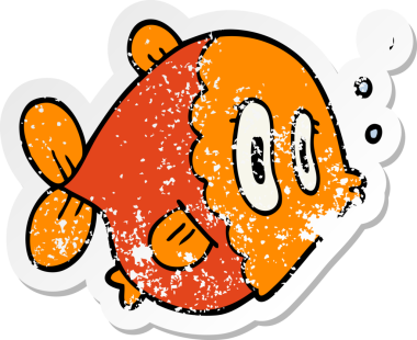 Bir insan tarafından çizilmiş karikatür balığının sıkıntılı çıkartması.