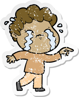 Bir insan tarafından çizilmiş ağlayan bir karikatürcünün sıkıntılı çıkartması.