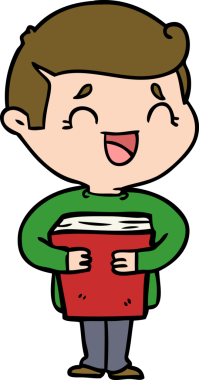 Bir insan tarafından çizilmiş bir kitabı tutan gülen adam.