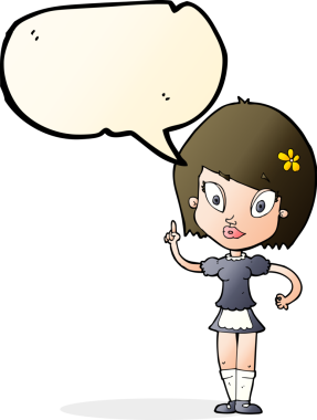 bir insan tarafından çizilmiş konuşma balonu olan güzel bir hizmetçi.