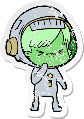 Bir insan tarafından çizilmiş kızgın bir uzay kızının sıkıntılı çıkartması.