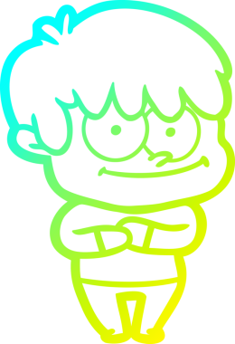 Bir insan tarafından çizilmiş mutlu bir çizgi film karakteri çizimi.