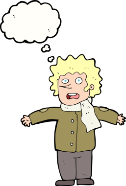 Bir insan tarafından çizilen düşünce baloncuğuyla adamı şaşırtan çizgi film.