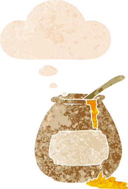 Düşünce baloncuklu çizgi film bal küpü grunge sıkıntılı retro dokuma bir insan tarafından çizilmiş