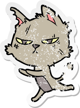 Bir insan tarafından çizilmiş sert bir çizgi film kedisinin sıkıntılı çıkartması.