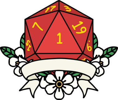 Retro Dövme Biçimi Doğal Bir d20 zar bir insan tarafından çizildi