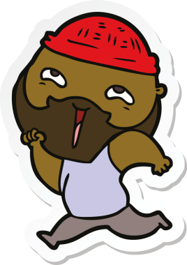 Bir insan tarafından çizilmiş mutlu sakallı bir adamın çıkartması.