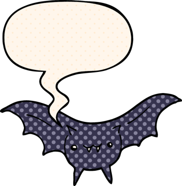 Bir insan tarafından çizilmiş çizgi roman tarzında konuşma baloncuğu olan bir yarasa.