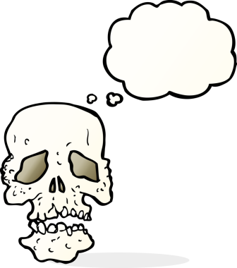 Bir insan tarafından çizilmiş düşünce baloncuklu bir kafatası.