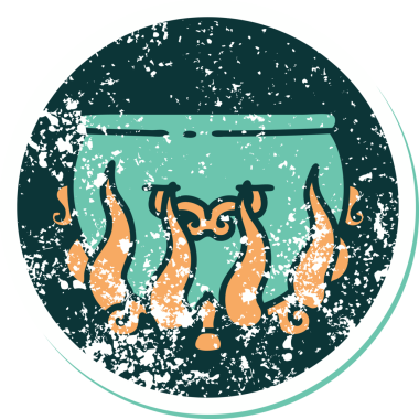 Bir insan tarafından çizilmiş yakılmış bir kazanın sembolik dövmeli görüntüsü