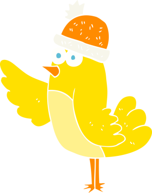 Bir insan tarafından çizilmiş kuş şapkasının düz renkli çizimi