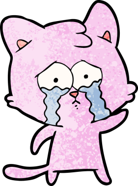 Bir insan tarafından çizilmiş ağlayan çizgi film kedisi.