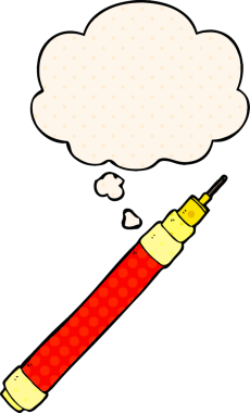 Bir insan tarafından çizilmiş, düşünce baloncuklu çizgi film kalemi.