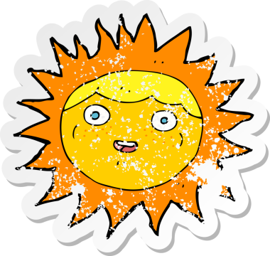 Bir insan tarafından çizilmiş bir güneş çizgi film karakterinin gerilimli yapıştırması.